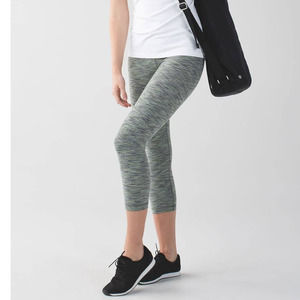 Lululemon Wunder Under Crop Leggings 4 Green Space Dye Mid Rise Knit